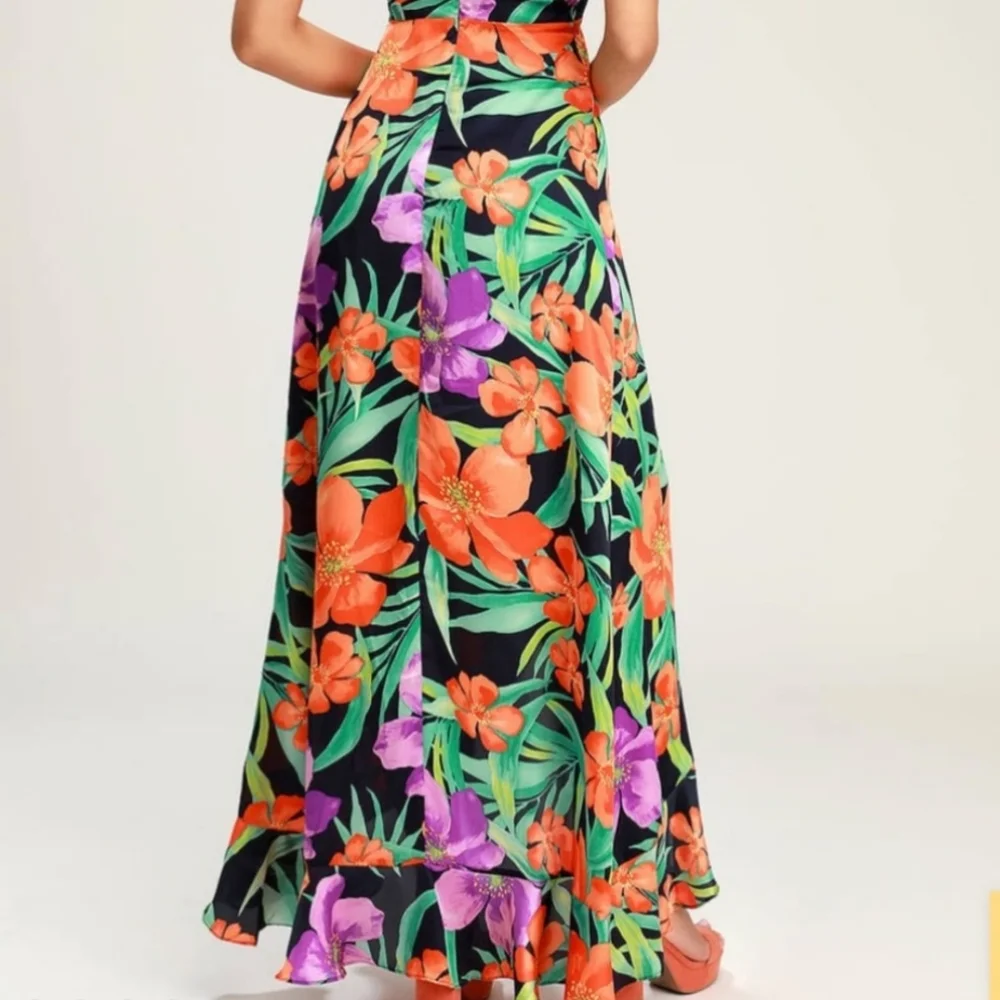 Lulu's Vibrant Floral Maxi Dress - Orange, Green, Purple - Picture 16 of 16